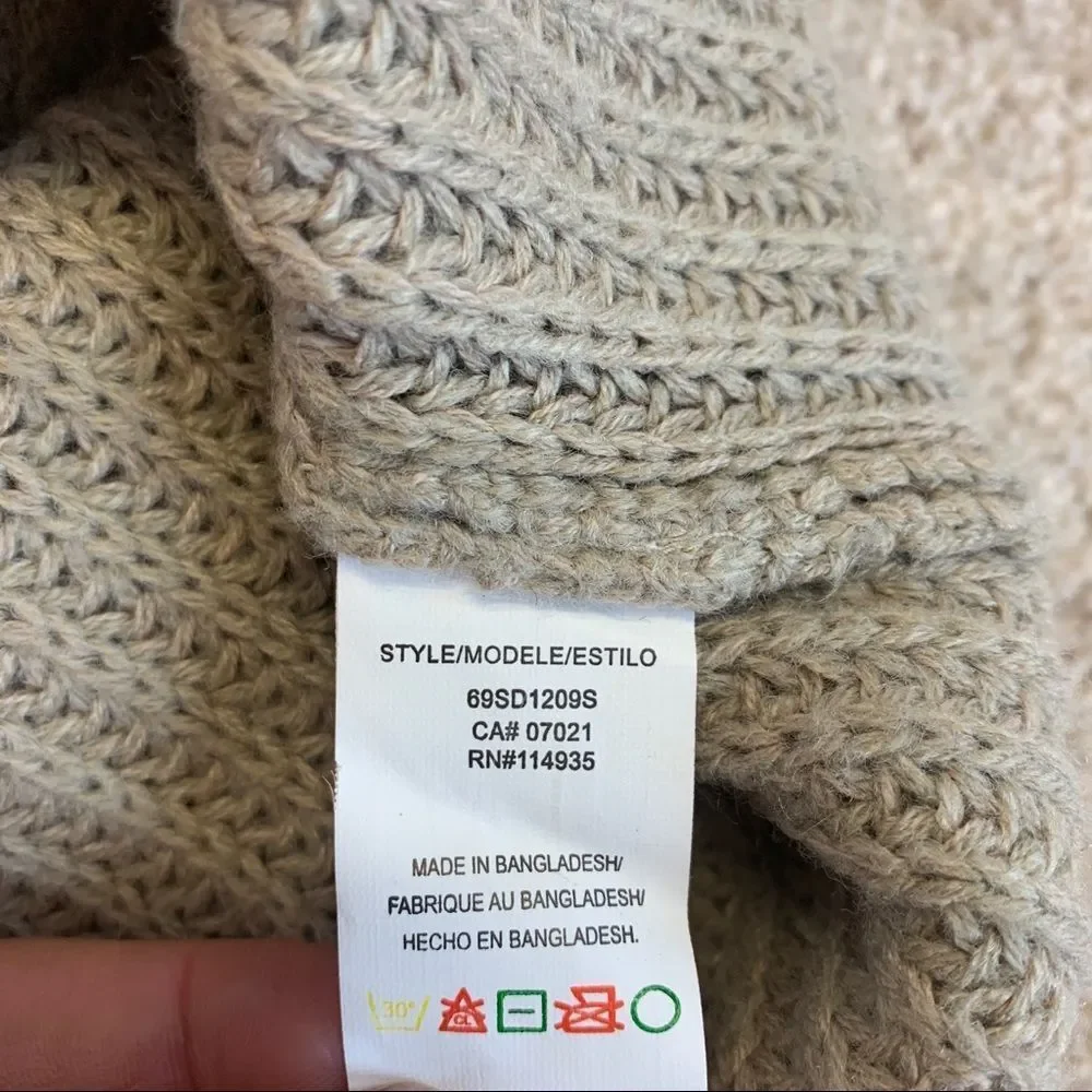 ALTAR beige tan brown tie-sleeve oversized long V-neck sweater size medium